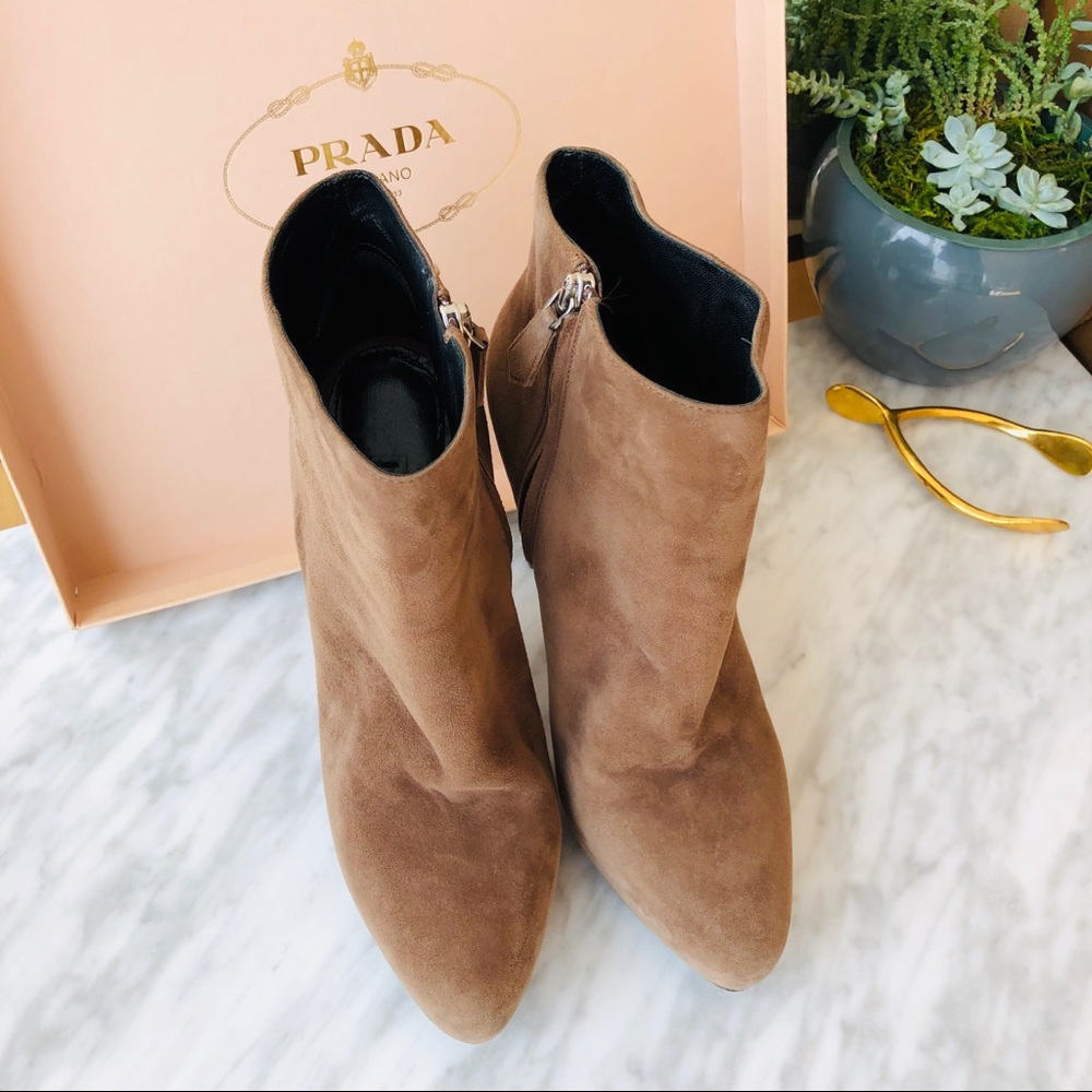 Tan/grey suede PRADA booties - Picture 8 of 8